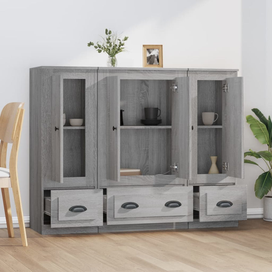 Hoge Kasten Bewerkt Hout Eikenkleurig Grijs sonoma