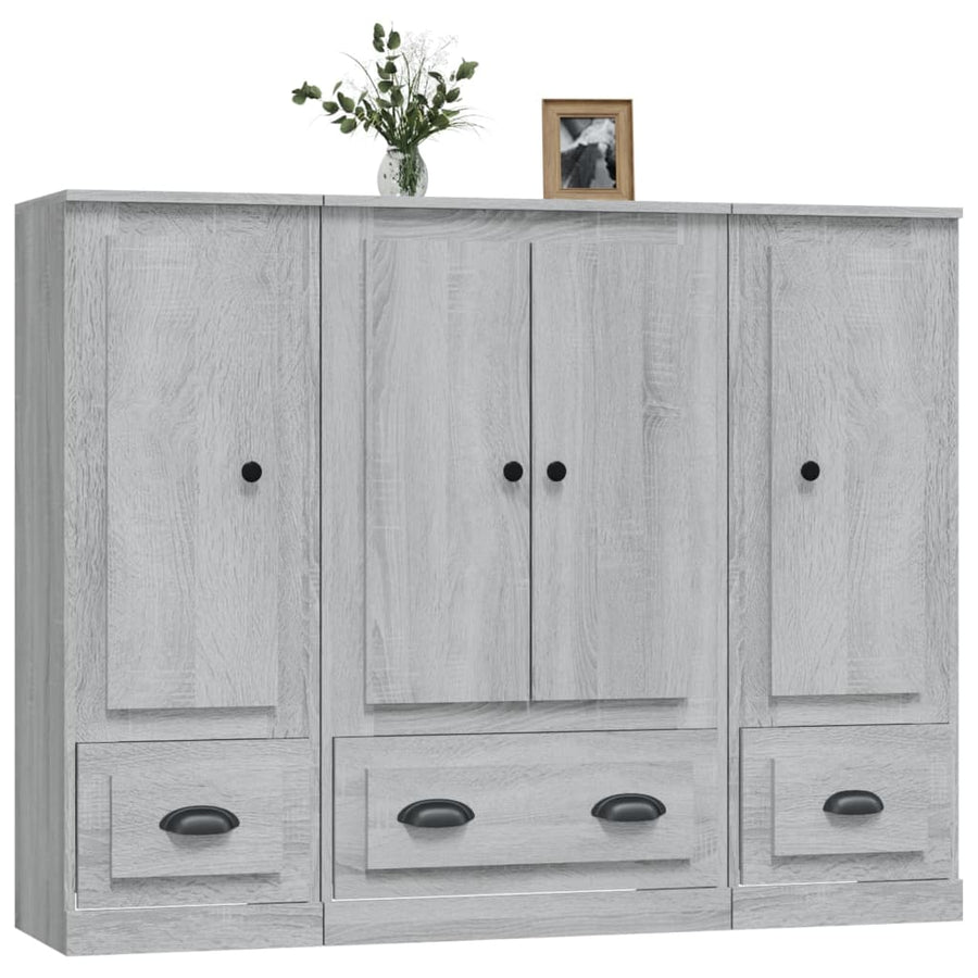 Hoge Kasten Bewerkt Hout Eikenkleurig Grijs sonoma