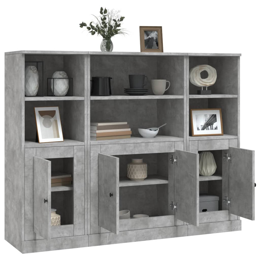 Hoge Kasten 3 St Bewerkt Hout Betongrijs