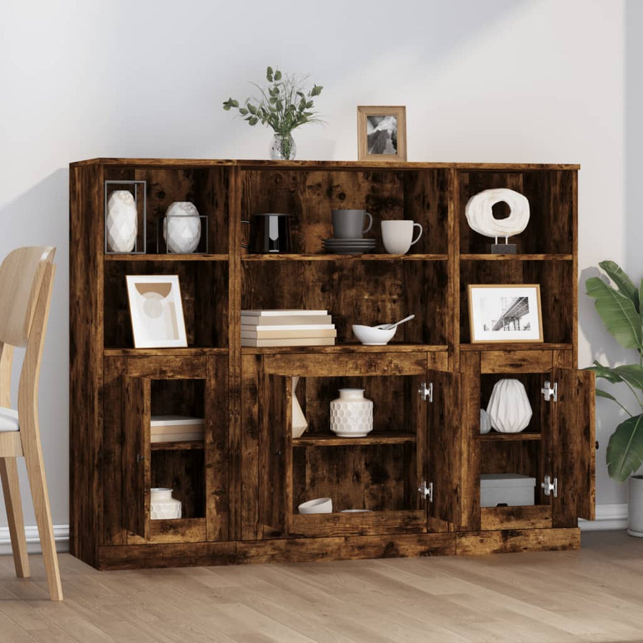 Hoge Kasten 3 St Bewerkt Hout Gerookt Eikenkleurig