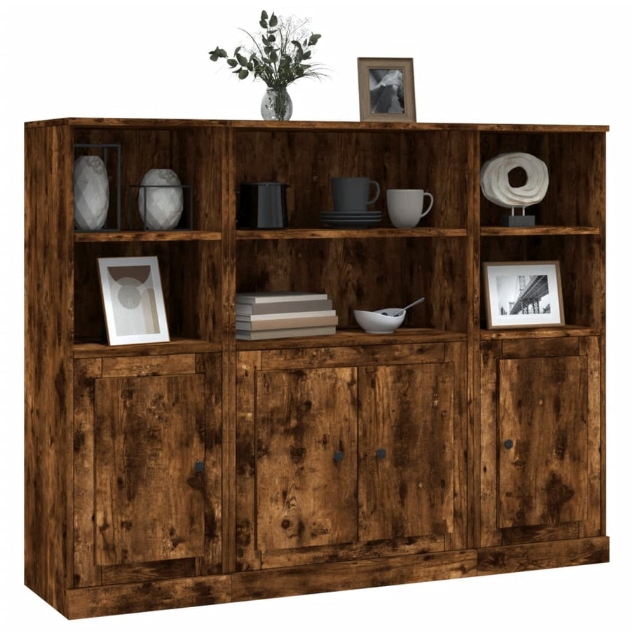 Hoge Kasten 3 St Bewerkt Hout Gerookt Eikenkleurig