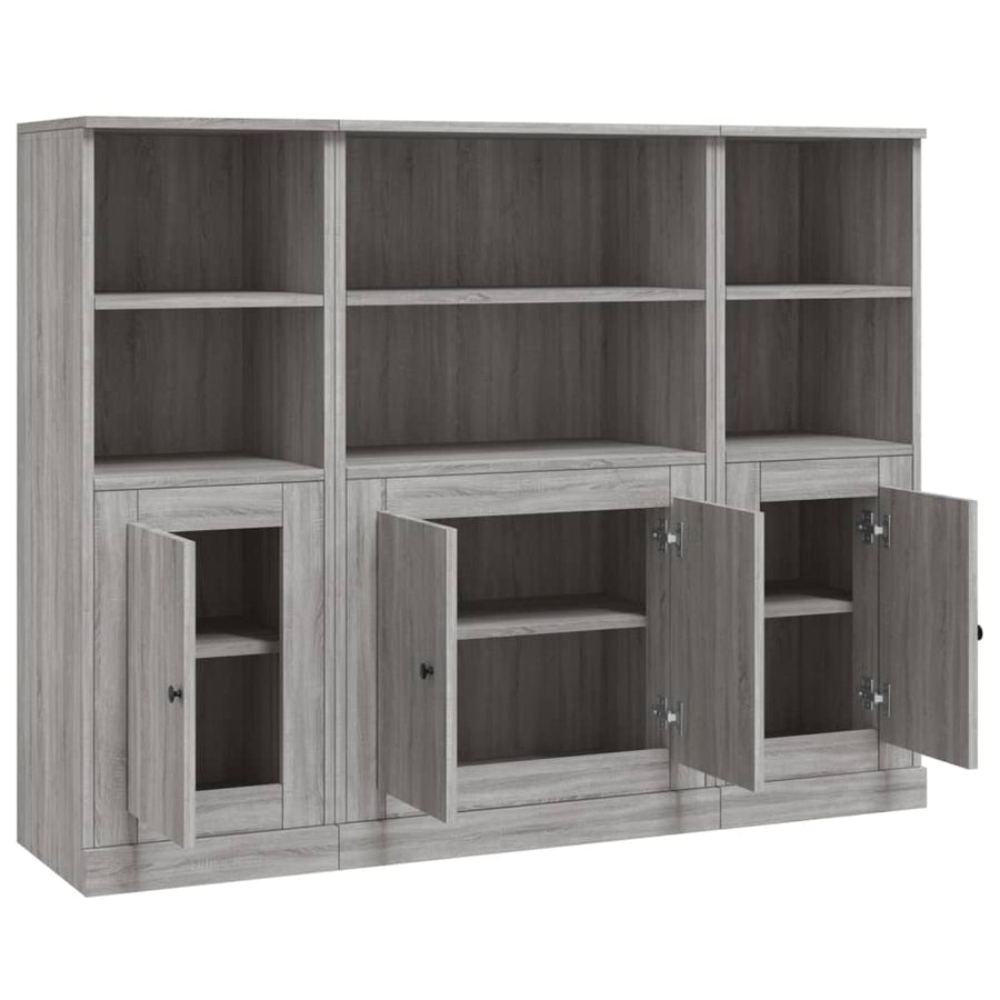 Hoge Kasten 3 St Bewerkt Hout Grijs Sonoma Eikenkleurig
