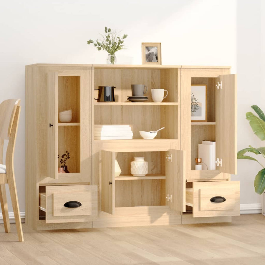 Hoge Kasten 3 St Bewerkt Hout Sonoma Eikenkleurig