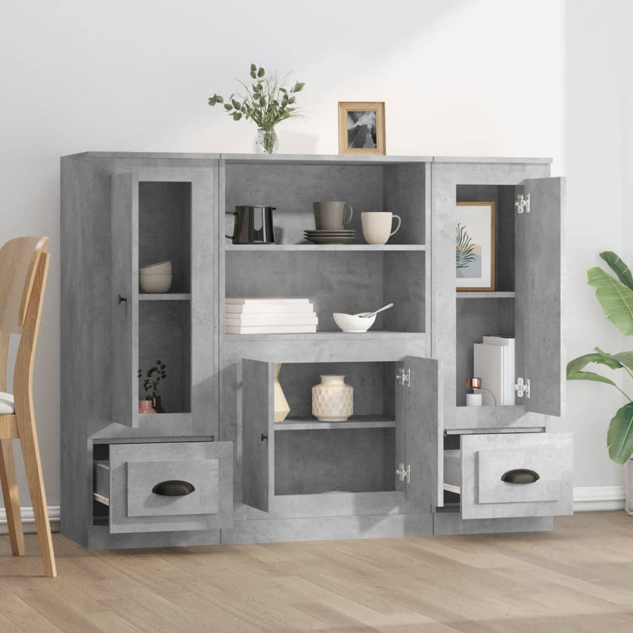Hoge kasten 3 st bewerkt hout betongrijs