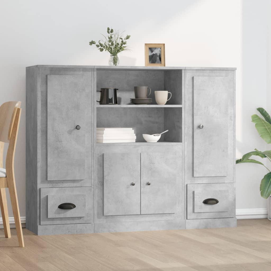 Hoge kasten 3 st bewerkt hout betongrijs