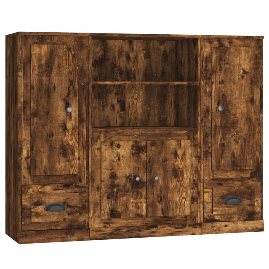 Hoge Kasten 3 St Bewerkt Hout Gerookt Eikenkleurig