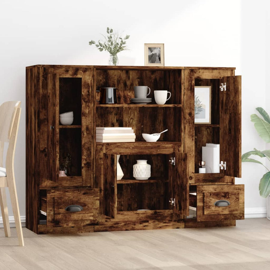 Hoge Kasten 3 St Bewerkt Hout Gerookt Eikenkleurig