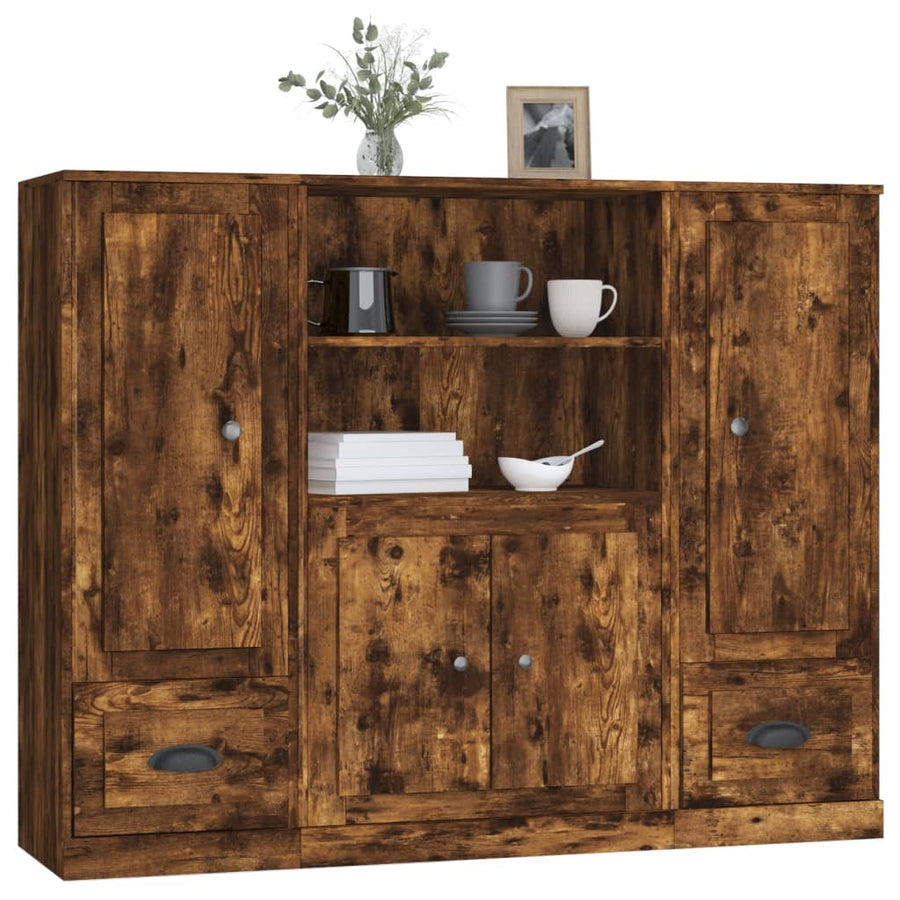 Hoge Kasten 3 St Bewerkt Hout Gerookt Eikenkleurig