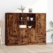 Hoge kasten 3 st bewerkt hout 103,5x35,5x132 cm gerookt eiken