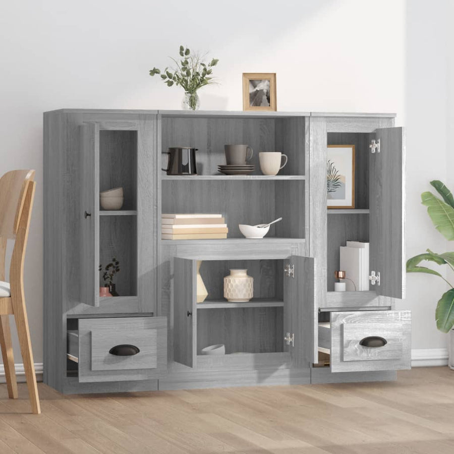 Hoge Kasten 3 St Bewerkt Hout Grijs Sonoma Eikenkleurig