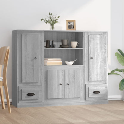 Hoge Kasten 3 St Bewerkt Hout Grijs Sonoma Eikenkleurig