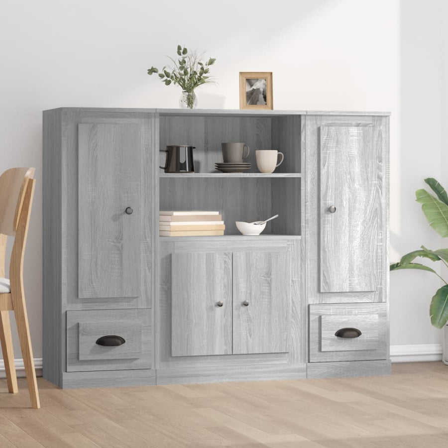 Hoge Kasten 3 St Bewerkt Hout Grijs Sonoma Eikenkleurig