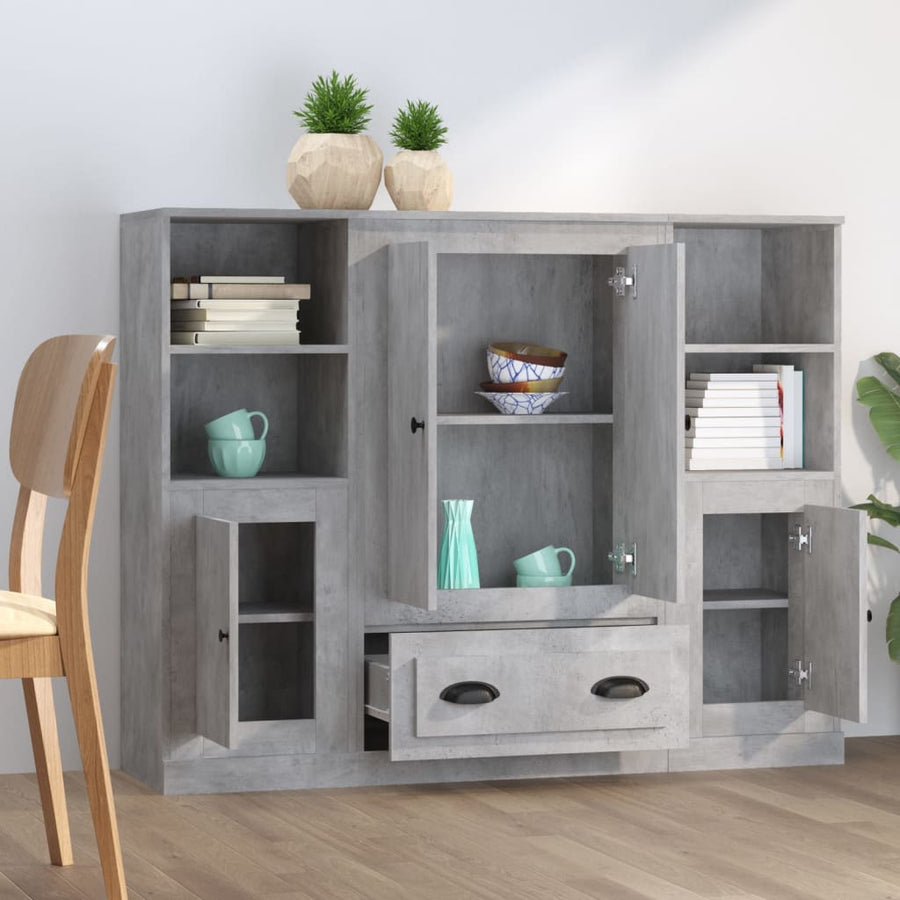 Hoge Kasten 3 St Bewerkt Hout Betongrijs