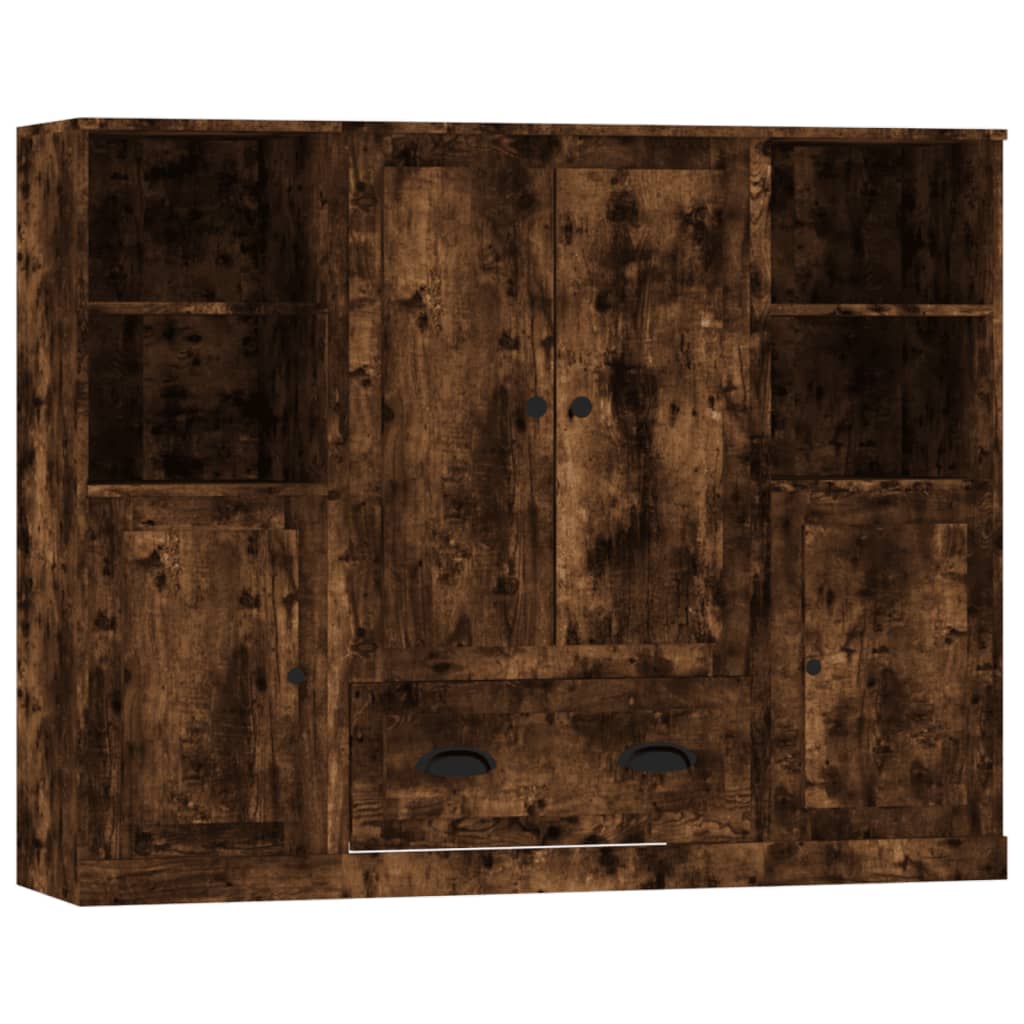 Hoge Kasten Bewerkt Hout Kleurig Gerookt eiken