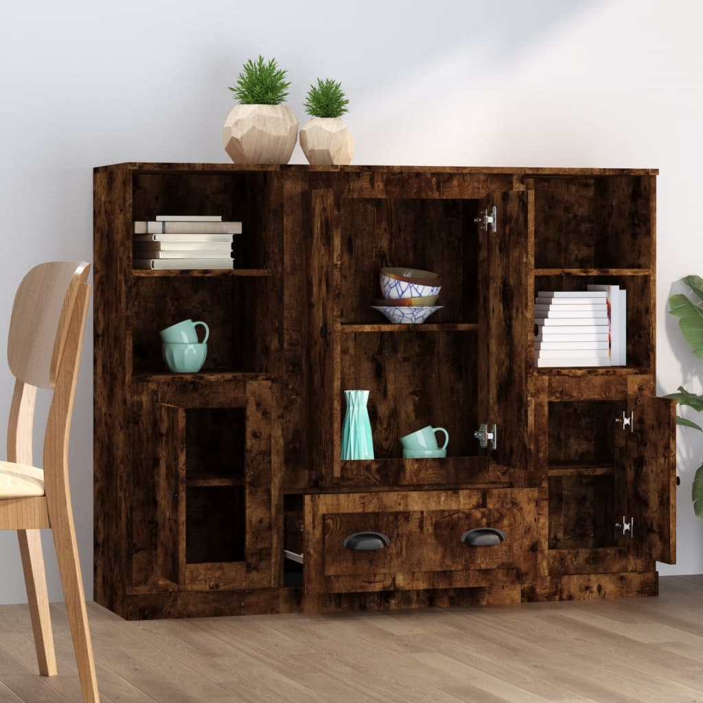 Hoge Kasten Bewerkt Hout Kleurig Gerookt eiken