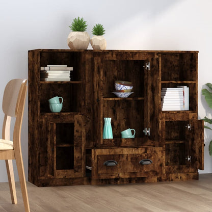 Hoge Kasten Bewerkt Hout Kleurig Gerookt eiken