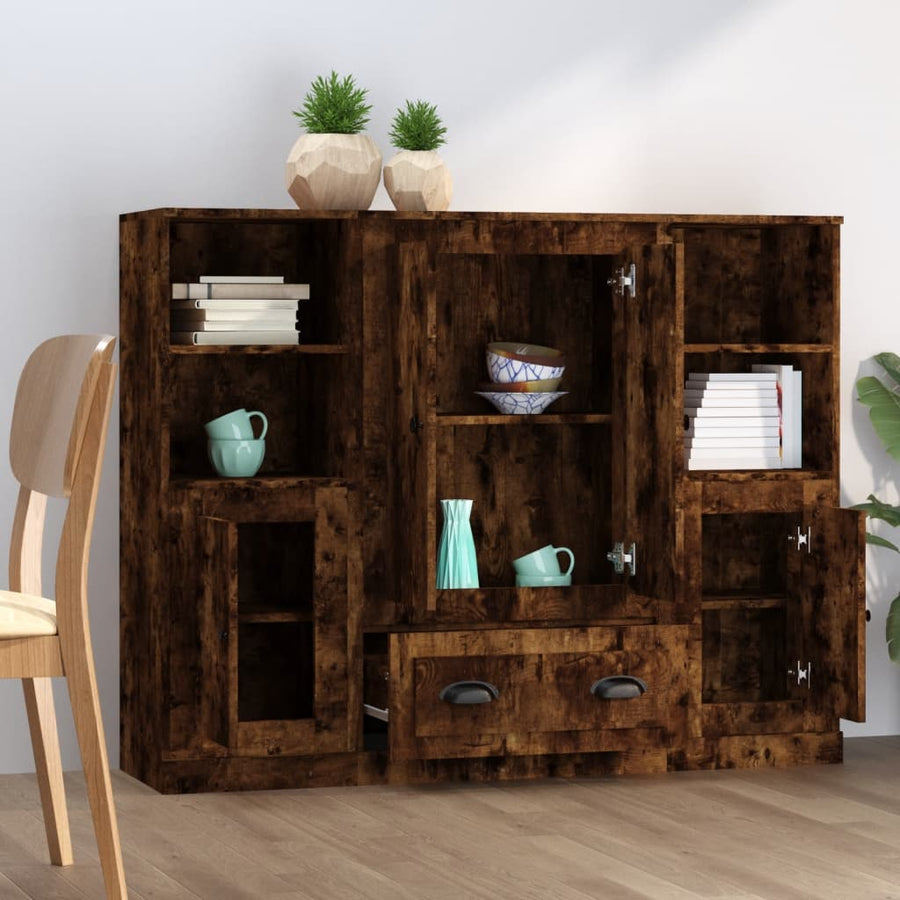 Hoge Kasten Bewerkt Hout Kleurig Gerookt eiken