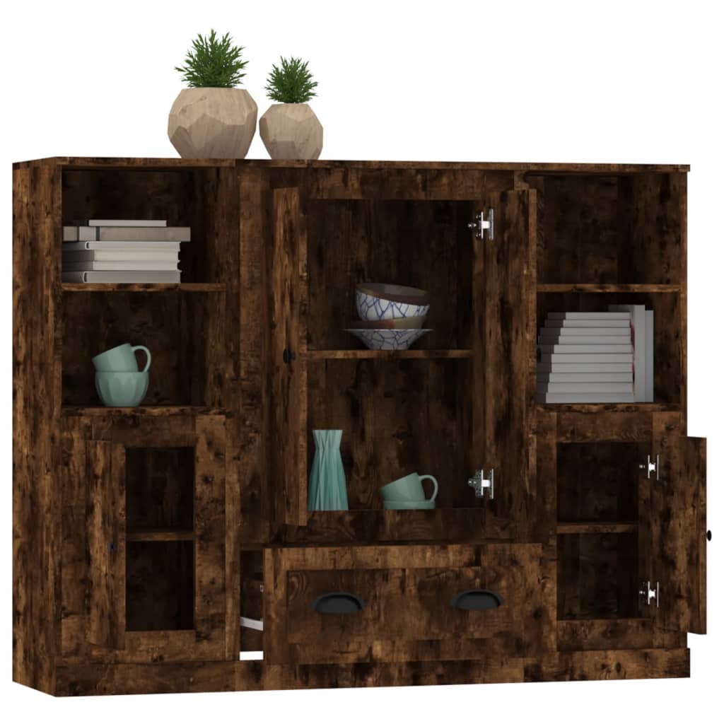 Hoge Kasten Bewerkt Hout Kleurig Gerookt eiken