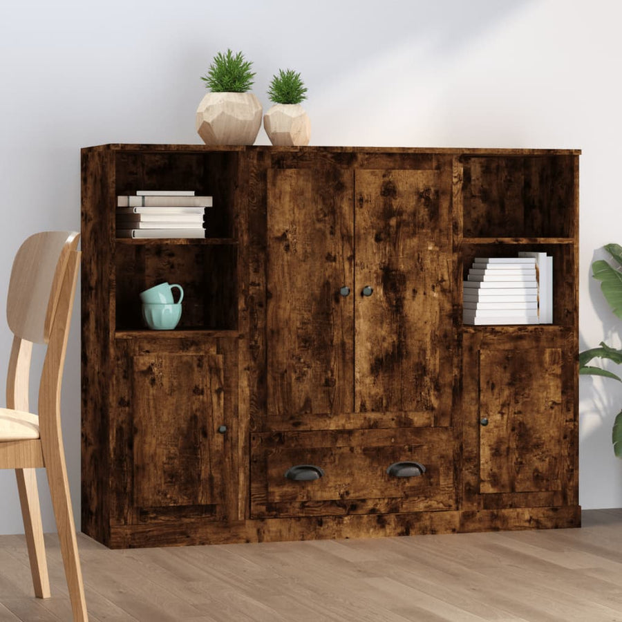 Hoge Kasten Bewerkt Hout Kleurig Gerookt eiken