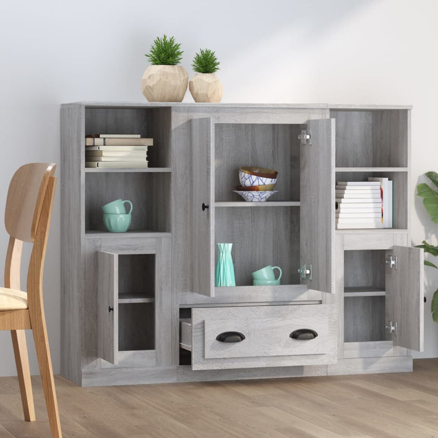 Hoge Kasten Bewerkt Hout Eikenkleurig Grijs sonoma