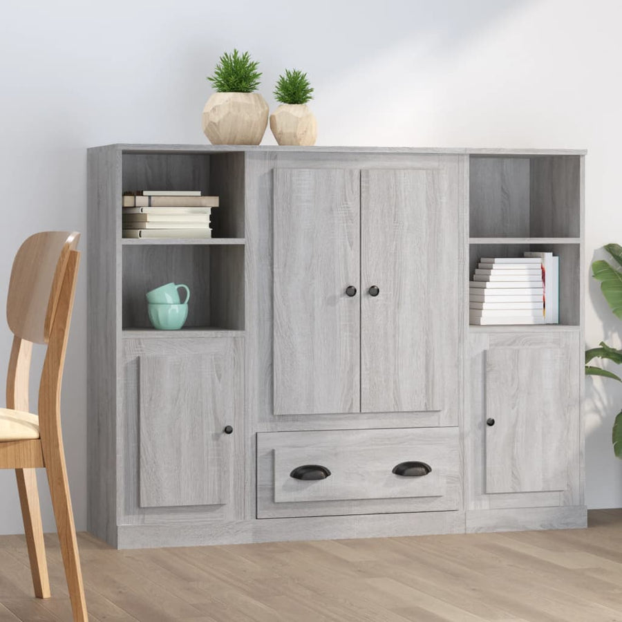 Hoge Kasten Bewerkt Hout Eikenkleurig Grijs sonoma