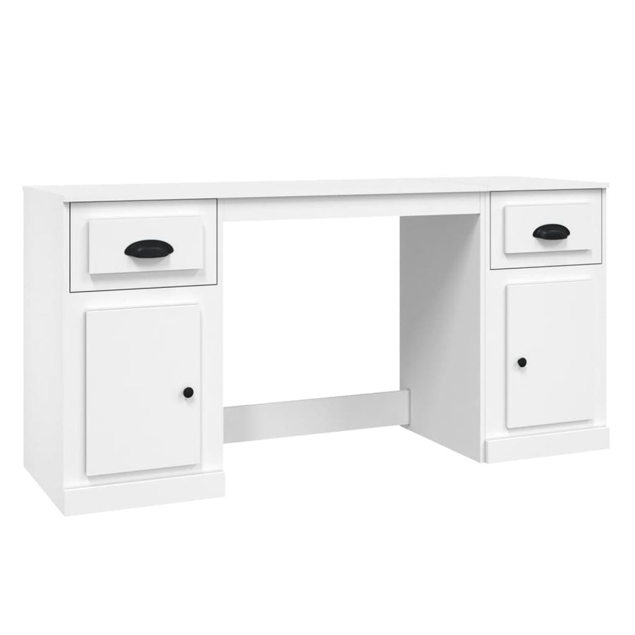Bureau Met Kast Bewerkt Hout Wit