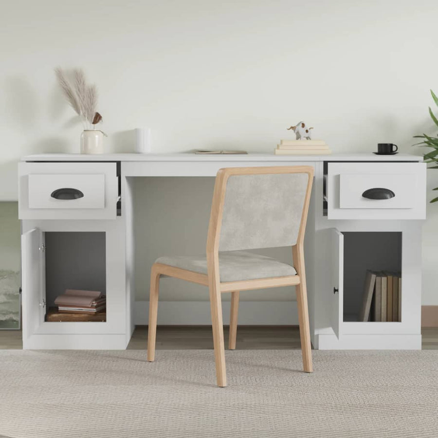 Bureau Met Kast Bewerkt Hout Wit