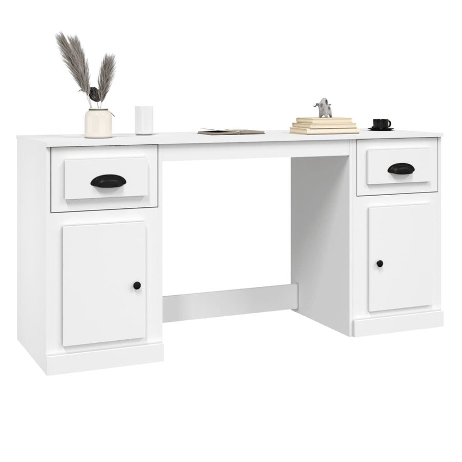 Bureau Met Kast Bewerkt Hout Wit
