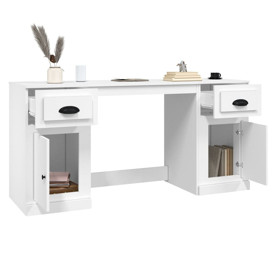 Bureau Met Kast Bewerkt Hout Wit