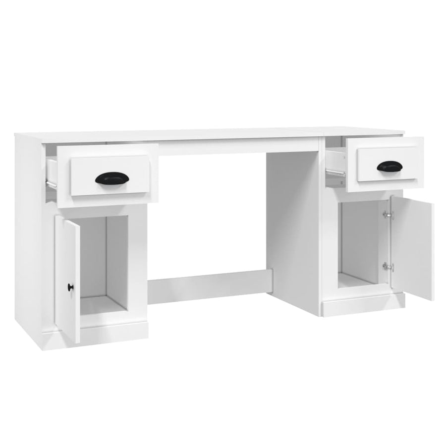 Bureau Met Kast Bewerkt Hout Wit