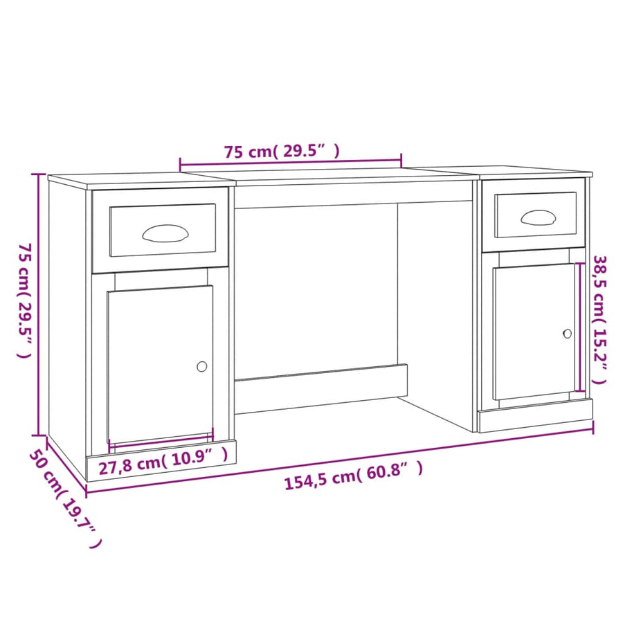 Bureau Met Kast Bewerkt Hout Wit