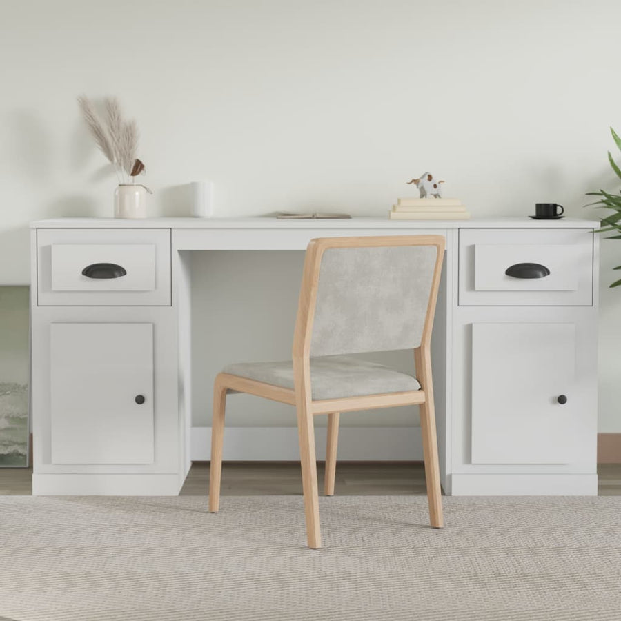 Bureau Met Kast Bewerkt Hout Wit