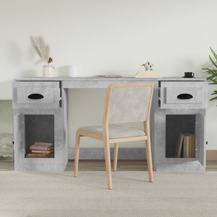 Bureau Met Kast Bewerkt Hout Betongrijs