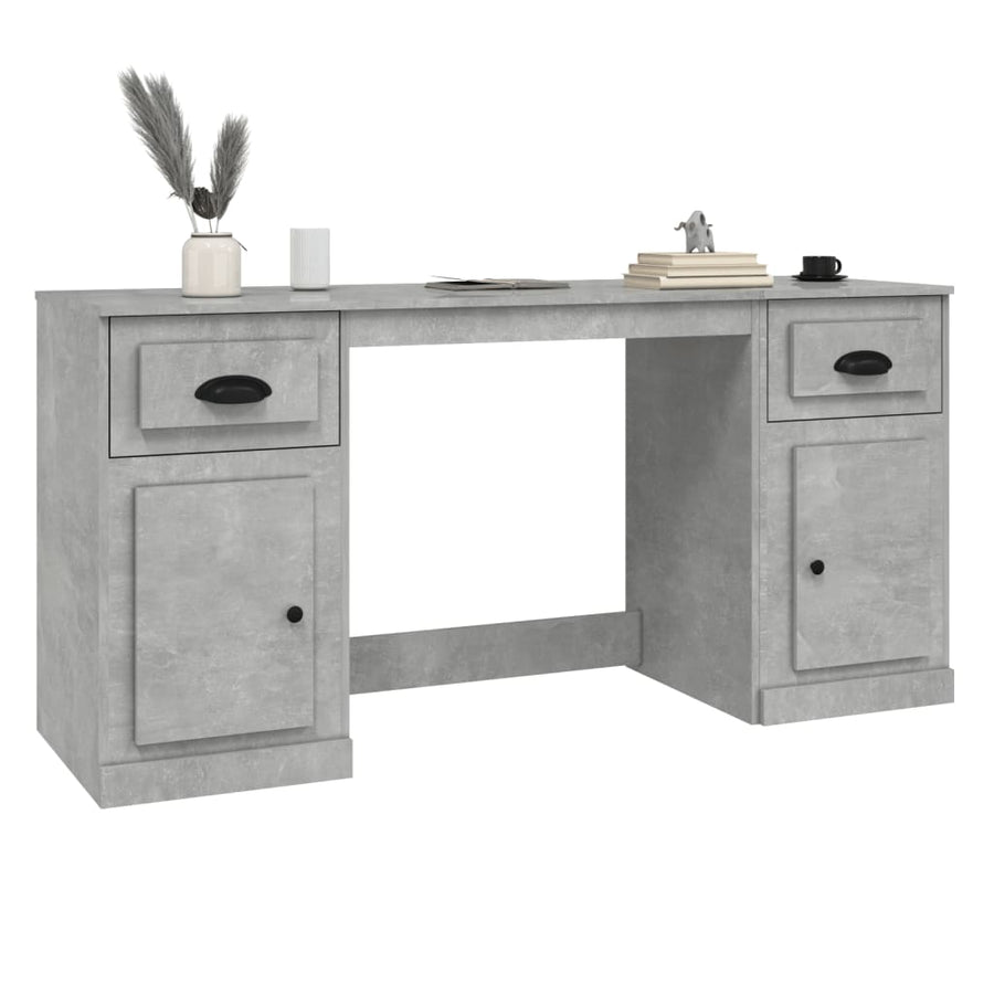 Bureau Met Kast Bewerkt Hout Betongrijs