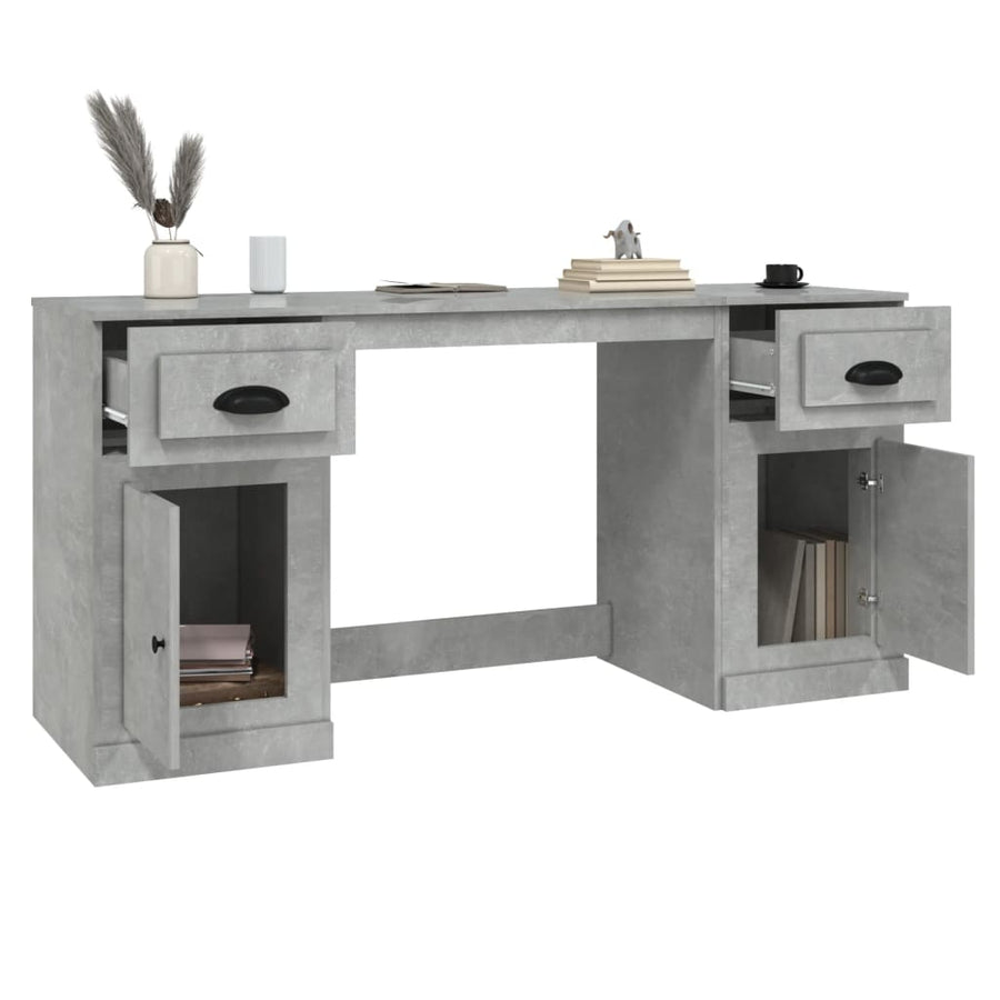 Bureau Met Kast Bewerkt Hout Betongrijs