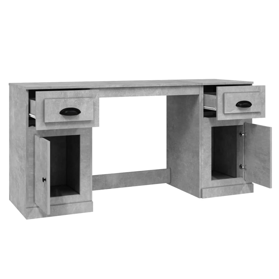 Bureau Met Kast Bewerkt Hout Betongrijs