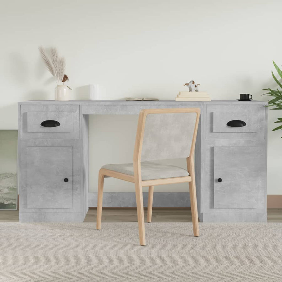 Bureau Met Kast Bewerkt Hout Betongrijs