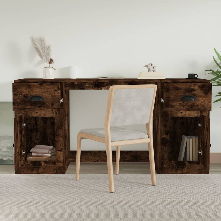 Bureau Met Kast Bewerkt Hout Kleurig Gerookt eiken