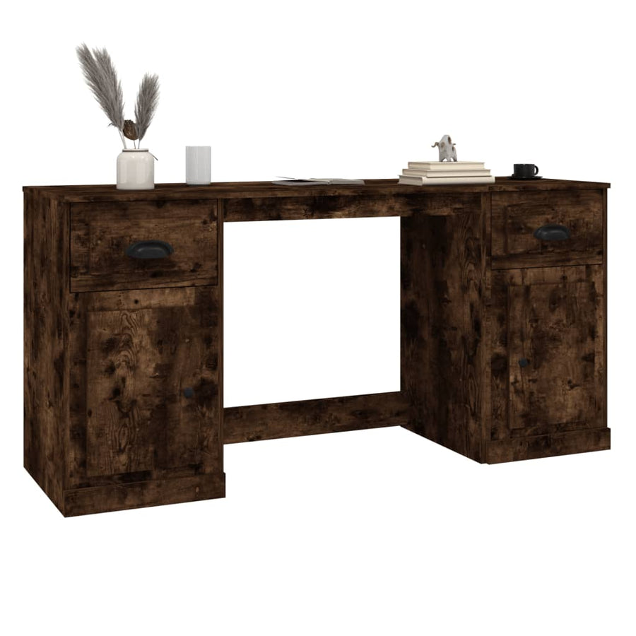 Bureau Met Kast Bewerkt Hout Kleurig Gerookt eiken