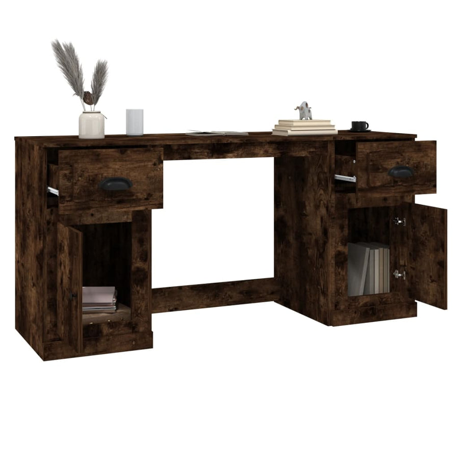 Bureau Met Kast Bewerkt Hout Kleurig Gerookt eiken