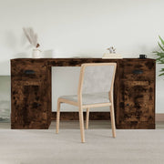 Desk with cabinet treated smoked oak-colored wood