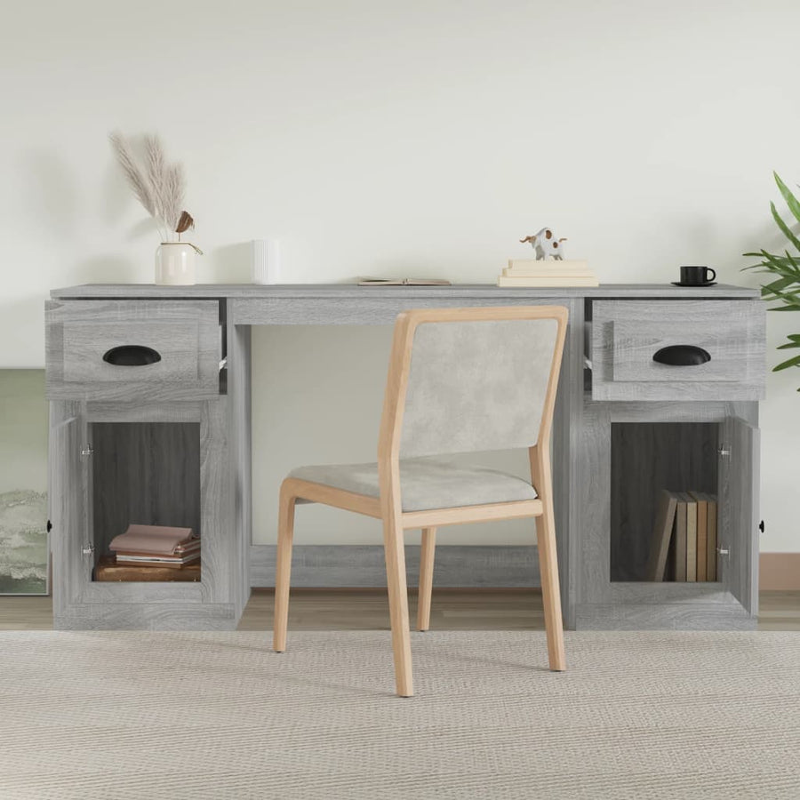 Bureau Met Kast Bewerkt Hout Grijs Sonoma Eikenkleurig
