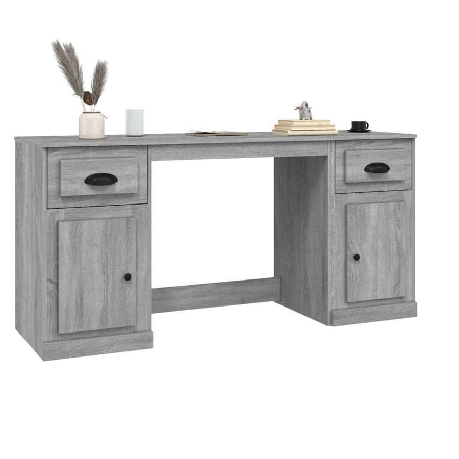 Bureau Met Kast Bewerkt Hout Grijs Sonoma Eikenkleurig