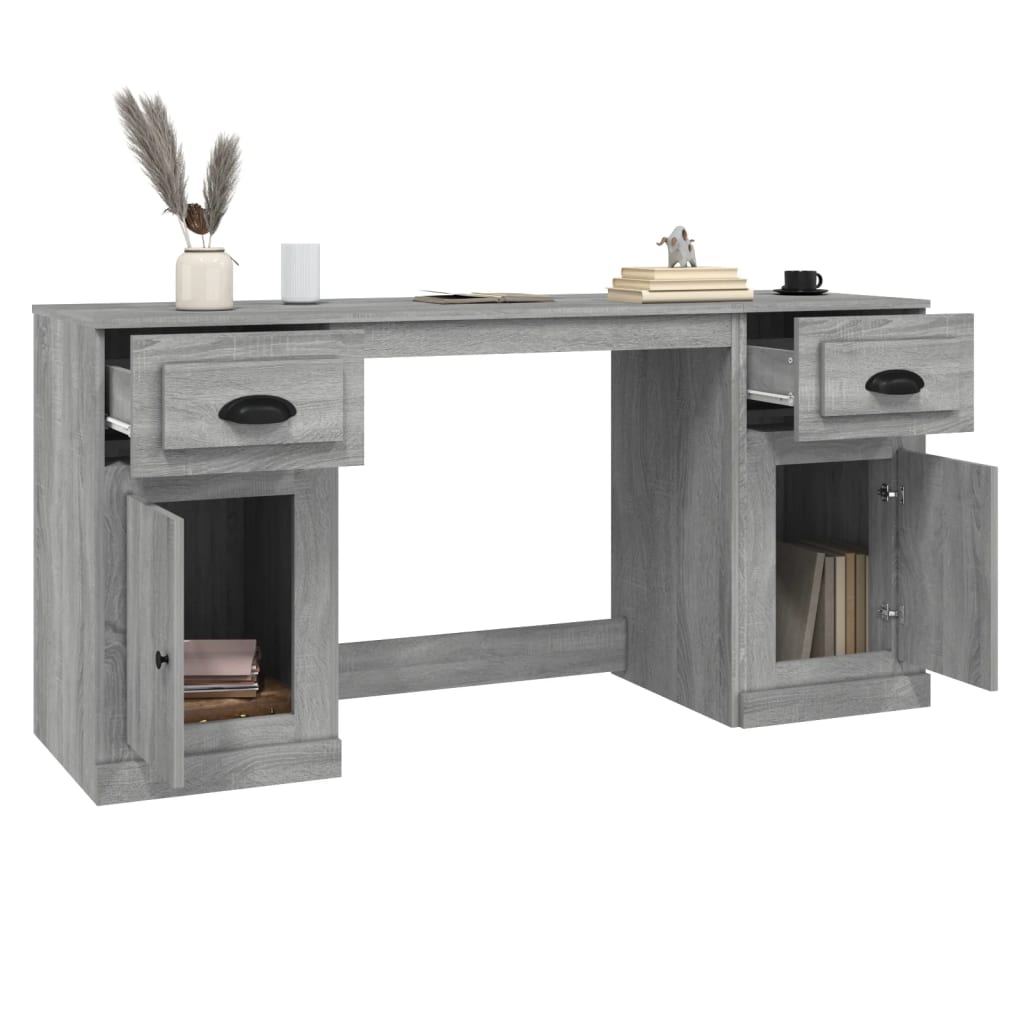 Bureau Met Kast Bewerkt Hout Grijs Sonoma Eikenkleurig
