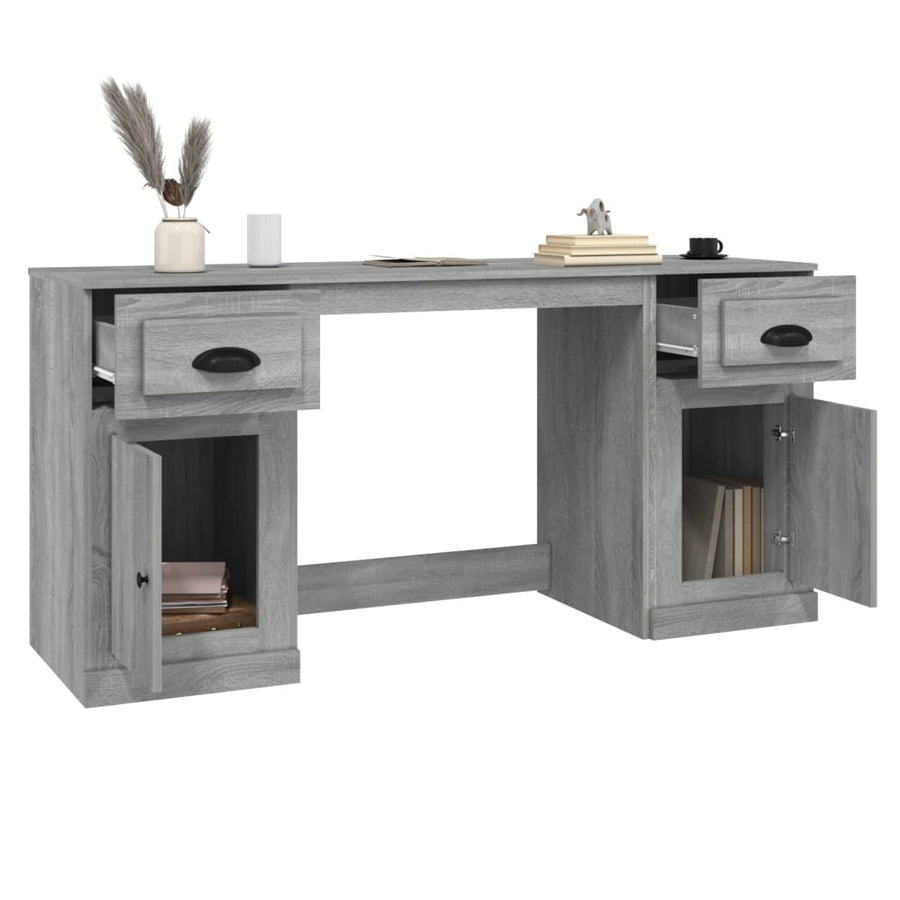 Bureau Met Kast Bewerkt Hout Grijs Sonoma Eikenkleurig