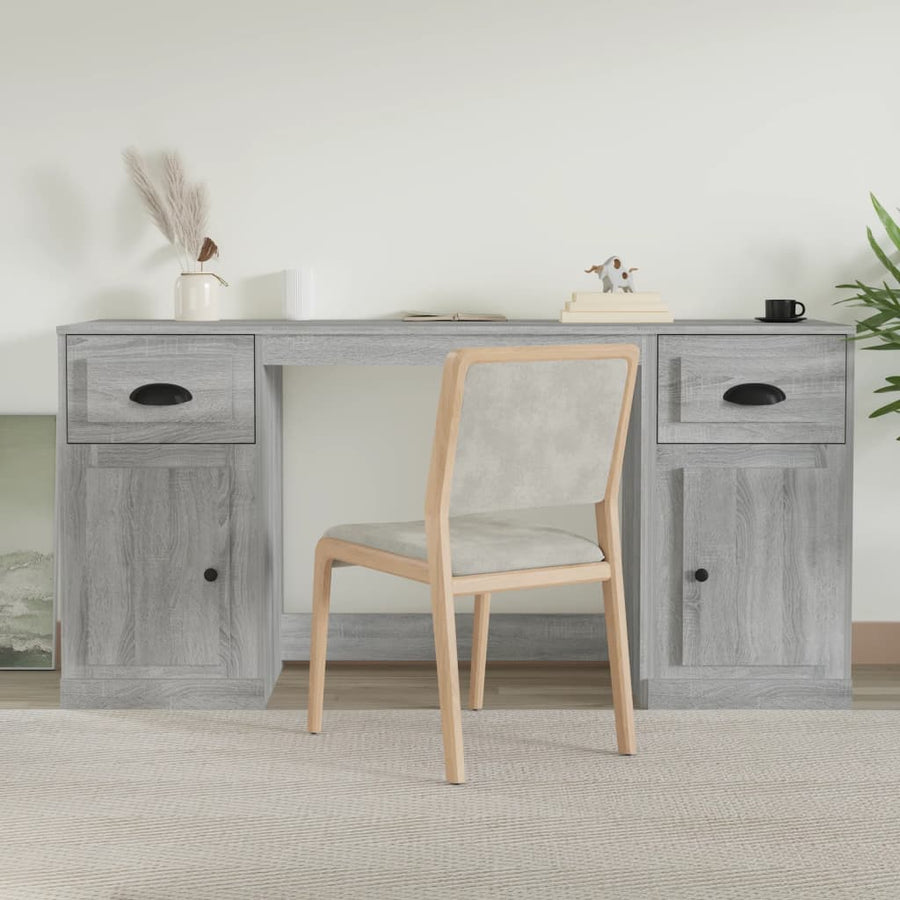 Bureau Met Kast Bewerkt Hout Grijs Sonoma Eikenkleurig