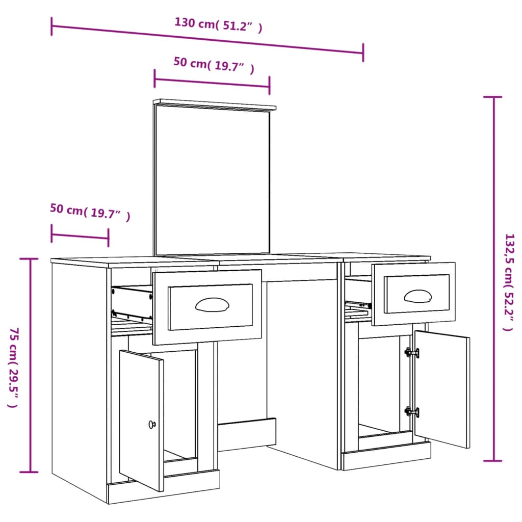 Kaptafel Met Spiegel 130X50X132,5 Cm Wit