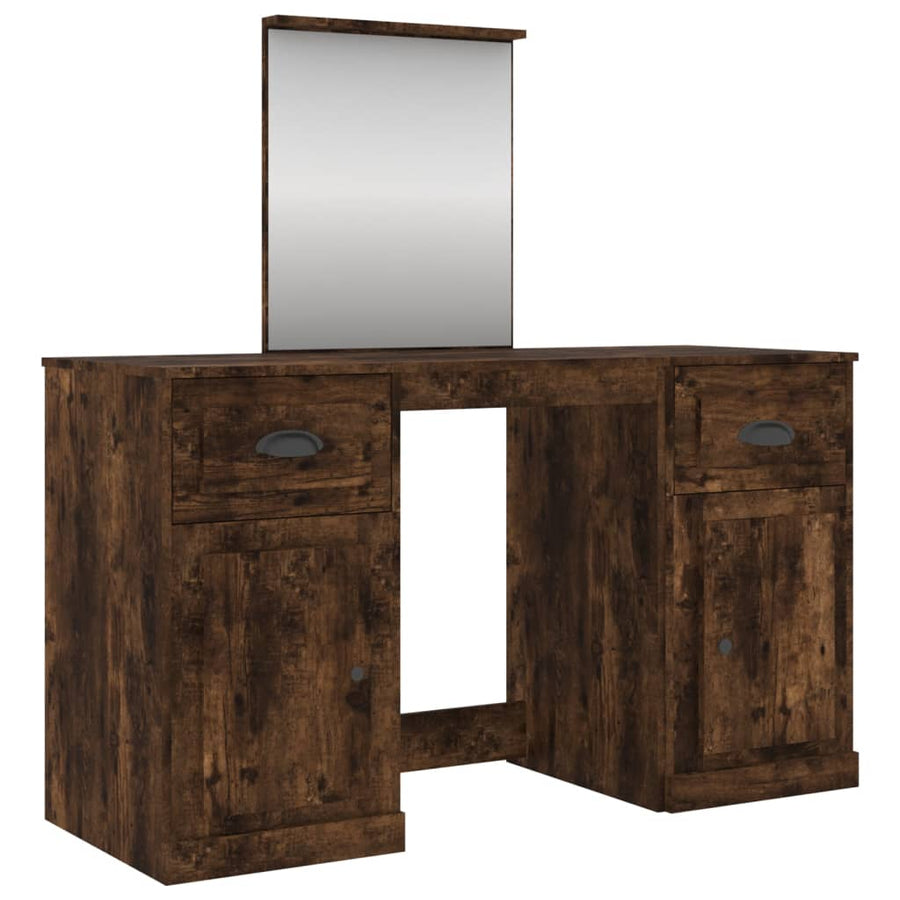 Kaptafel Met Spiegel 130X50X132,5 Cm Kleurig Gerookt eiken