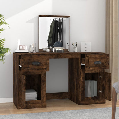 Kaptafel Met Spiegel 130X50X132,5 Cm Kleurig Gerookt eiken