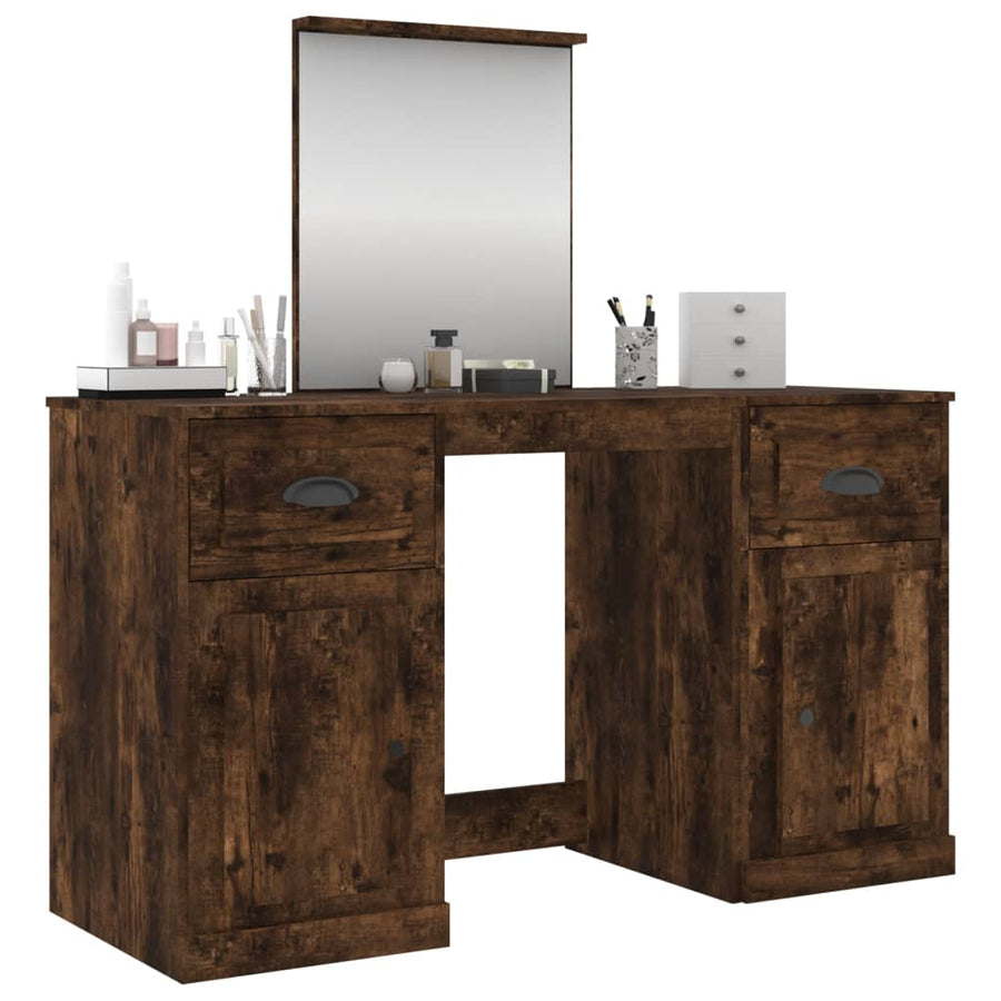 Kaptafel Met Spiegel 130X50X132,5 Cm Kleurig Gerookt eiken
